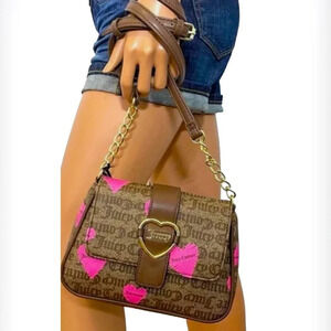 Juicy couture love 💕 pink  heart brown monogram crossbody bag